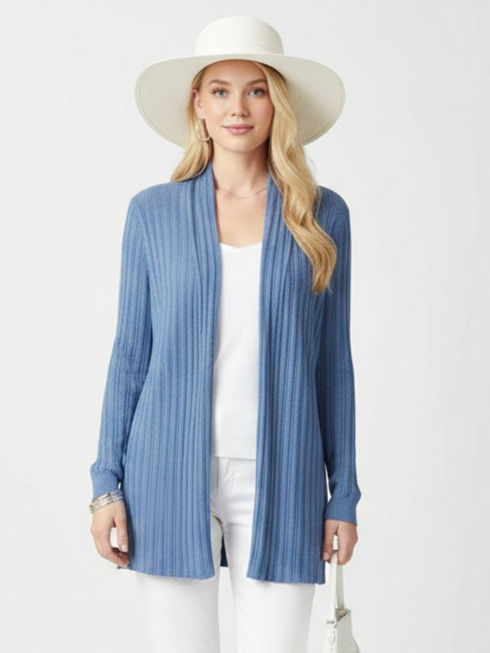 Brooks Brothers Blue Ribbed Open Front Long Sleeve Cardigan Sweater M